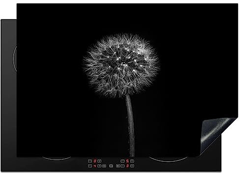 KitchenYeah© Herdabdeckplatte Induktion Schutzmatte Küche Herdabdeckung Ceranfeld Induktionsmatte Cerankochfeld Abdeckung Löwenzahn - Schwarz - Blumen - Botanik - 75x52 cm
