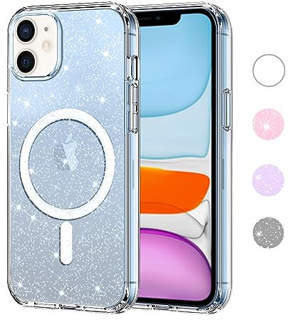 Yoedge Transparent Glitzer Magnetische Handyhülle [kompatibel mit Mag Safe] für Apple iPhone 11 Hülle 6,1, Sparkle Schutzhülle Built in Magnet Soft TPU Bumper Clear Cover für iPhone 11 Case