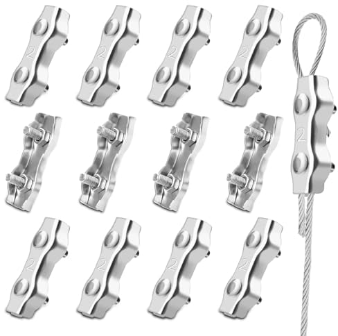SWTYExt M2 Wire Rope Clamp 12pcs Duplex Clamp 304 Stainless Steel Heavy Duty Wire Rope Clips 2mm Clips Clamps for Make Coils Fence Connectors Hanging Wire Clothesline Tensioner Awning Fixed