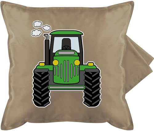 Kissenbezug - Traktoren - Kissen - Traktor Trecker Landwirte Bauern Geschenk Bulldog Landwirtschaft - 50 x 50 cm - Beige Natur - kissenhüllen Landwirt Tractor kissenhülle traktorfan Traktor,