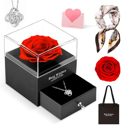 Elekin Birthday Gift for Women,Red Preserved Flowers Rose Gifts for Mum,Christmas Rose Gifts For Women Her Mum Friend,Romantic Valentines Present for Teacher Wedding Anniversary Engagement Graduation