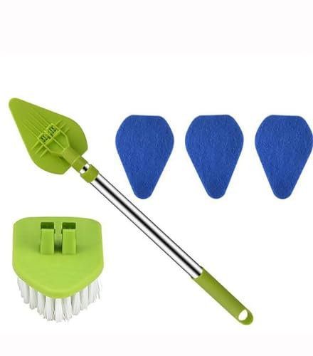 Brosse de nettoyage de douche avec long manche 3 en 1 - Brosse de nettoyage pour baignoire et carrelage - Avec 3 brosses anti-rayures de rechange pour salle de bain, toilettes, cuisine