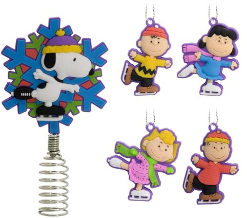 Hallmark Peanuts Mini-Weihnachtsbaumspitze und Ornamente, 5 Stück