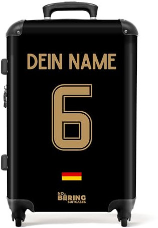 NoBoringSuitcases.com Personalisierter Koffer Groß, Hartschalenkoffer, TSA, Reisetasche Mit Rollen, Mittelgroß (Fußball - Auswärtstrikot Deutschland 2022 - Schwarz, 67 cm - 72 L)