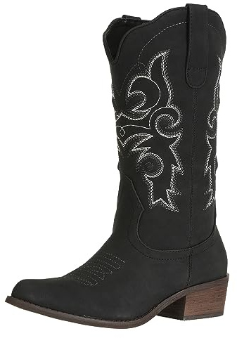 J's.o.l.e Stivali da cowboy da donna, in pelle, metà largo, per equitazione, stile western, per matrimoni, Nero , 34 EU