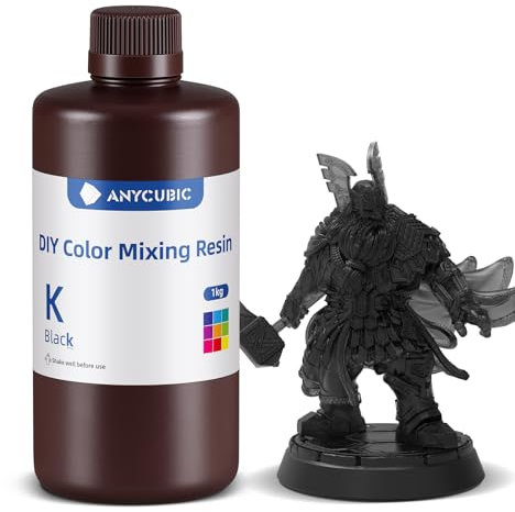 ANYCUBIC DIY Color Mixing Resin, Hochpräzises 405 nm SLA UV-härtendes Harz mit DIY-Farbmischung, einstellbarer Transparenz, Unterstützt 100+ Farb-Debugging, Schwarz, 1000g