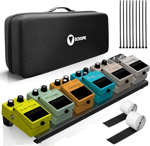 Guitar Pedal Board - EchoPK Medium Aluminum Pedalboard with Protective Bag, Cable Ties Hook and Loop Adhesive Non-Slip Surface Lightweight Compact Customizable Layout Pedalboard Case