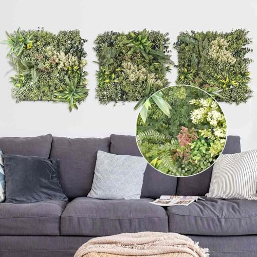 JELLE & JACOB Künstliche Pflanzenwand Indoor & Outdoor, Blumenwand Sommerwiese, 3er Set je 50x50 cm, pflegeleicht & langlebig - für Wohlfühl-Atmosphäre, Kunstpflanzen Wand, Green Wall, Pflanzen Wand