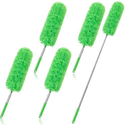Tanlade 4 spolverini in microfibra per la pulizia con asta di estensione extra lunga 65-140 cm, spolverino verde con testa lavabile pieghevole e staccabile per casa, ufficio, auto, finestre mobili