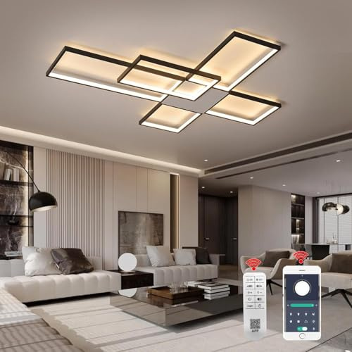 MDWELL Schwarz Square Designs Aluminium LED Deckenleuchte, dimmbare Unterputz-Kronleuchter Deckenleuchte mit Fernbedienung für Wohnzimmer Esszimmer Schlafzimmer Küche