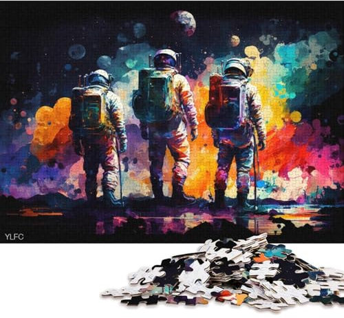 Teenagers Jigsaw Puzzle Astronauts Standing Planet 1000 Pieces Jigsaws Wooden Puzzles Suitable for Adults And Teens 12+ Great Gifts And Toys 75x50cm