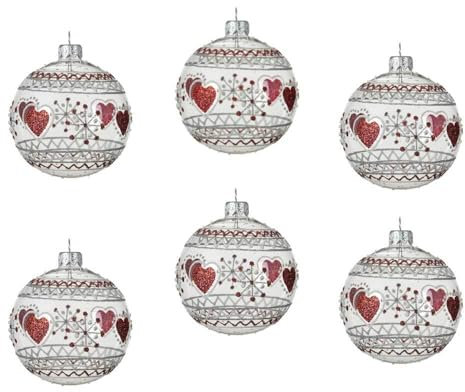 zeitzone Christbaumkugeln Love Herz 6 Stück Weihnachtskugeln Set Transparent Echt Glas