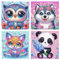 TECHO Diamond Painting Kids Brillante, Diamante Painting Cuadros DIY, Diamante Painting Animales, Pintura Diamante Infantil para Regalo, Dibujos con Diamantes para Casa Decoración, 4 Piezas 15x15cm