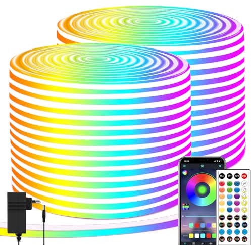 segrass LED Neon strip 40M, flexibel, mit APP/Fernbedienung, mehrere Modi, IP65 Outdoor RGB wasserdicht, Schlafzimmer Indoor Musik-Synchronisation Spiel Bar Licht(2 Rollen 20M)