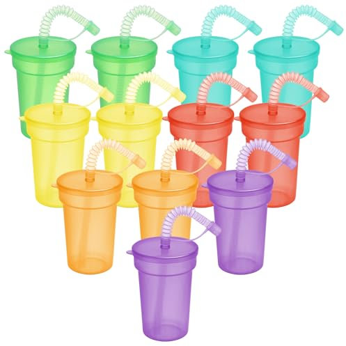 taonganui 12 Pack Kinder Party Becher, trinkbecher mit deckel und strohhalm, 6 Farben Trinkbecher Kinder für Schulveranstaltungen, Themenpartys und Geburtstagsfeiern (380ML)