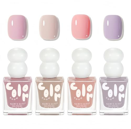 Pink Nail Polish Sets - 4PCS Nail Varnish Sets - Nude Pink Purple Nail Varnish - Quick Dry Long Lasting Holographic Nail Polish - No Need UV Nail Paint For Women Girls Nail Art Gift At Home Salon