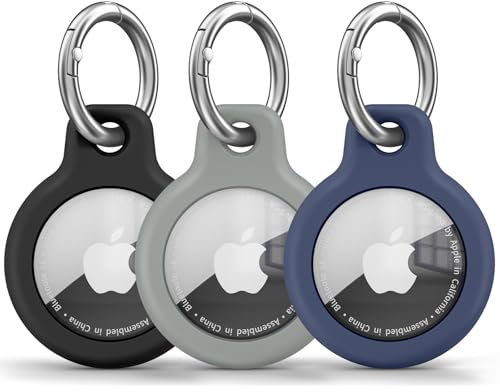 Wanme Airtag Porte Clé, Étuis pour Apple AirTag Coque, Protection Résistante à Scratch, Couvercle étanche, Maisons AirTag avec Couvercle Avant (Y3-Noir/Gris/Bleu)