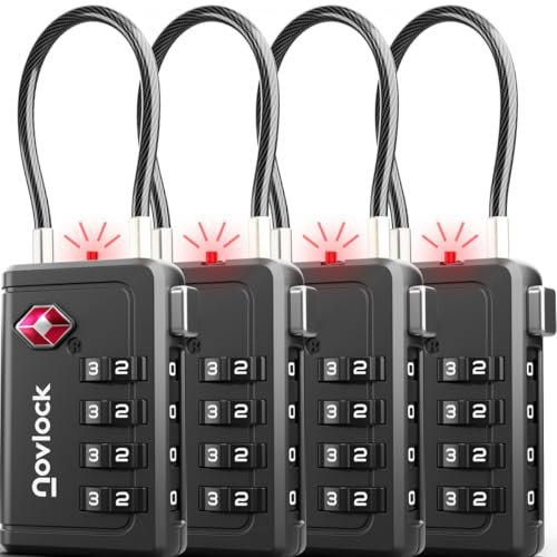 Lucchetti TSA con combinazione a 4 cifre – Per valigia, zaino, borsa da viaggio e bagaglio a mano – Ideali per viaggi in aereo – Confezione da 4 (neri)