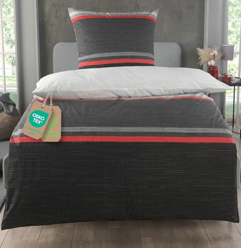 MALIKA Bettwäsche 155x220 Baumwolle Sets, Bettbezug 155 x 220 cm, Kissenbezug 80x80 cm, Renforcé, Oeko-TEX Bettwäsche mit Reißverschluss