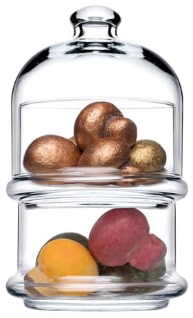 Queensway Home & Dining 2-Tier Glass Cookie Jar with Dome Lid, Compact Food Display Storage Container for Sweets Cakes Pastries Desserts Biscuits, Elegant Airtight Patisserie Jar, Dishwasher Safe