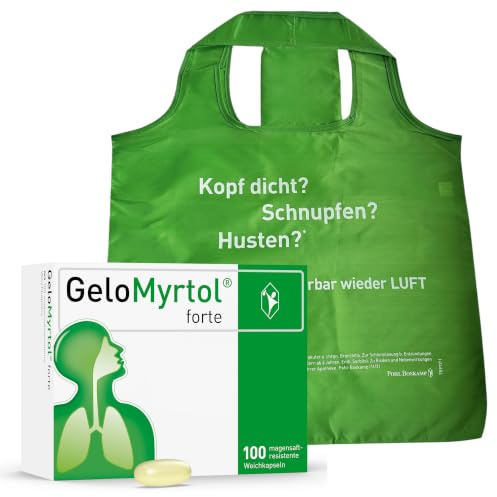 GeloMyrtol forte: Pflanzlicher Schleimlöser für akute und chronische Infektionen der oberen und unteren Atemwege mit Husten, Schnupfen und Druckkopfschmerz - ab 6 Jahren, 100 Kapseln + Einkaufstasche