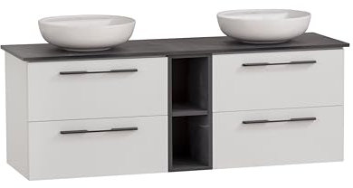 Schildmeyer Waschtisch Doppelwaschtisch Maxim 701857, rundes Aufsatzbecken, weiß matt/Marmor Optik