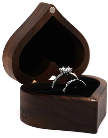 Alriedy Ringbox Hochzeit Herzförmige Ringbox Aus Holz Handgefertigte Ringschatulle Mit Samt, Doppelschlitz Für Verlobungsringe, Ideal Für Hochzeiten Und Heiratsanträge, Elegantes Geschenk