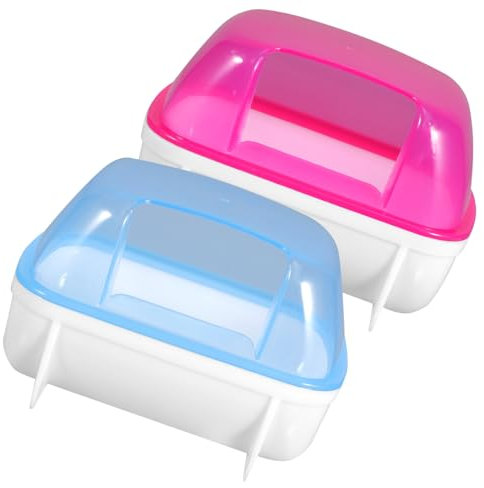 VERDANVERSE 2pièces Bain De Sable Hamster Et Chinchilla Bac De Toilette Et Portable Plastique Transparent Mixtes Bleu Et Rouge Maison De Sable pour Animaux Petits comme Hamster Et Lapin