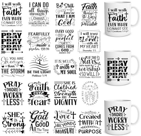 Chrisitan Bible Rub on Transfers for Crafts - Eiapadeor 20 Sheets Inspirational UV DTF Cup Wraps, Motivation UVDTF Wraps, Waterproof Rub on Decals for Glass Cups Mug, DIY Transfer Crafts