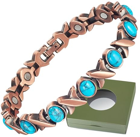 Wollet Magnetisches Kupferarmband für Frauen, magnetische Armbänder für Frauen, türkiser Schmuck mit 3500 Gauss-Magnet (mit Geschenkbox) (Typ C)