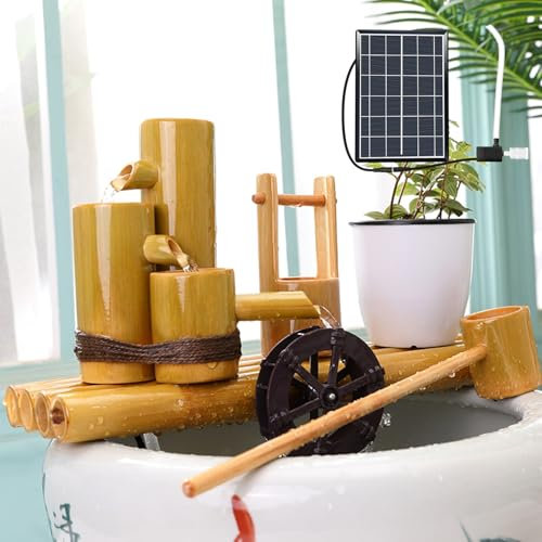 Fuente Solar De Bambú Japonesa, Fuente Zen para Interior O Exterior con Rueda De Agua, Panel Solar De 6 W con Soporte, para Estanque De Jardín(40cm)