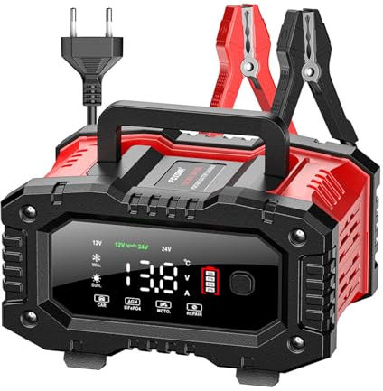Chargeur de batterie voiture - 12 V 20 A/24 V 10 A Chargeur de batterie voiture et moto avec écran LCD pour voitures motos, AGM, gel, LiFePo4