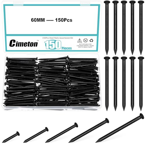 Cimeton 150 chiodi in acciaio per mattoni da 60 mm, chiodi in cemento per pareti in cemento, chiodi in acciaio nero, chiodi di finitura per mattoni e legno duro