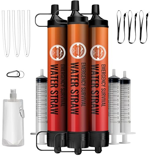 Lormandy Notfall-Wasserfilter-Strohhalm, persönliches Überlebens-Wasserfiltersystem, Wasserreiniger, Outdoor-Überlebensausrüstung und Ausrüstung für Wandern, Camping, Zubehör, Radfahren, Angeln
