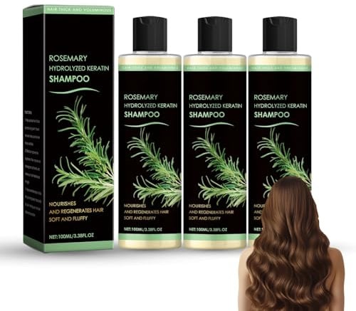 Rosemary Hydrolyzed Keratin Shampoo, Rosmarinblatt-Öl Shampoo, Weicher und flauschiger Reinigungs-Conditioner für Männer und Frauen, Soft and Fluffy Cleansing Conditioner (3PC, 300ml)