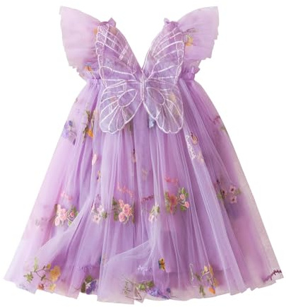 DivingBirds Vestito da bambina con farfalla in tulle senza maniche estate matrimonio compleanno festa festa fiori abiti per ragazze 6 mesi-5 anni, viola., 12-24 mesi