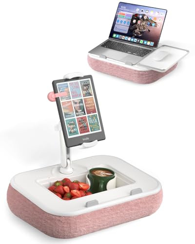 SupeDesk Support Kindle pour tablette, compatible avec téléphone portable, Kindle, tablette, ordinateur portable de 4,7 à 15, avec tapis de souris, boîte à goûter, porte-gobelet et bras rotatif à 360