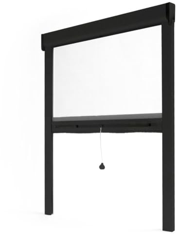 Avosdim Insektenschutz-Rollo für Fenster, Aluminium, Luxus, Höhe 220 x Länge 150 cm, zuschneidbar, Schwarz strukturiert 9005, Schutz gegen Insekten