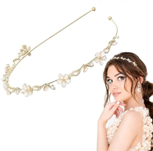 LAKJUOZ 1 Stück Haarschmuck Kommunion Mädchen Haarreif Blumen Kopfschmuck Für Braut Hochzeit Gold