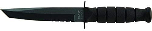 Ka-Bar Short Black Tanto Knife, Serrated, Leather Sheath