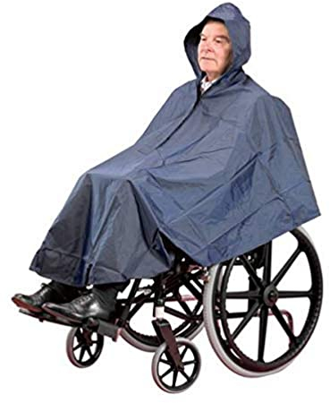 Homecraft, poncho pour fauteuil roulant, imperméable avec capuche, réutilisable, coupe-vent, couvre bras, mains et genoux, facile à enfiler, avec fermeture éclair, grande longueur à l'avant.