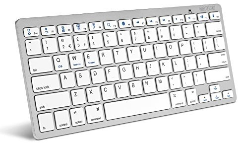 Kabellose Bluetooth-Tastatur von Caseflex, sehr schlank, funktioniert mit Allen iOS-Geräten, iPad, Android, Mac und Windows, Silber/weiß (UK-Layout)
