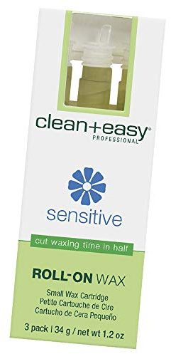 Clean + Easy Sensitive Roll On Wax – Small Wax Refill Cartridges for Delicate & Sensitive Skin, Hair Removal for Face, Brows & Bikini, 3 Pack