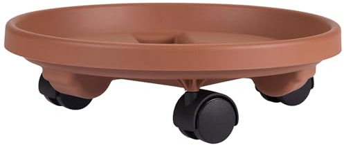 Bloem 14 Terra Cotta Round Planter Pot Caddy with Wheels, 100lb Capacity
