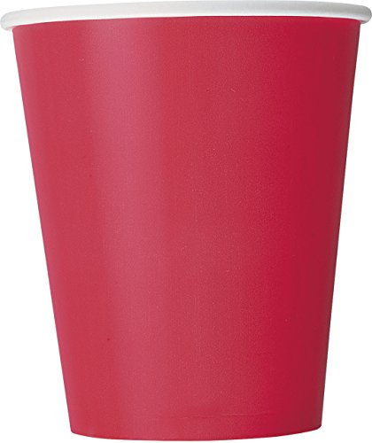 Unique- Solid Vasos de Papel, Color rojo, 8 unidad (paquete de 1) (3126)