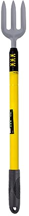 1x Yellow Telescopic Stainless Steel Hand Fork - Small Mini Weeding Digging Planting Garden Border Gardening Tools Set - By Green Blade