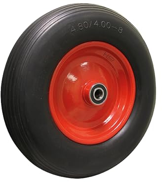 HSI Luftrad für Schubkarrenrad pannensicher Ø 400 mm rot mit Stahlfelge - Laufrad 3.00-4 bis 150 kg belastbar, Stollen-Profil für gute Traktion auf rutschigen Flächen, Sackkarrenrad