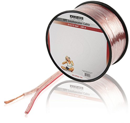 Konig KN-LSP02R-100 100m On Reel OFC Cable for Loudspeaker - Transparent