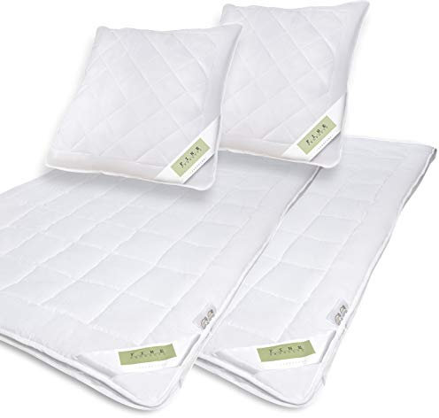 Julido 4-Jahreszeiten Prämie Betten-Set 2X Steppdecke 135x200 cm & 2X Kissen 80x80 cm, Atmungsaktiver Polyesterbezug, Kombinierbare Füllung, Öko-Tex 100 Zertifiziert, Waschbar & Trocknergeeignet