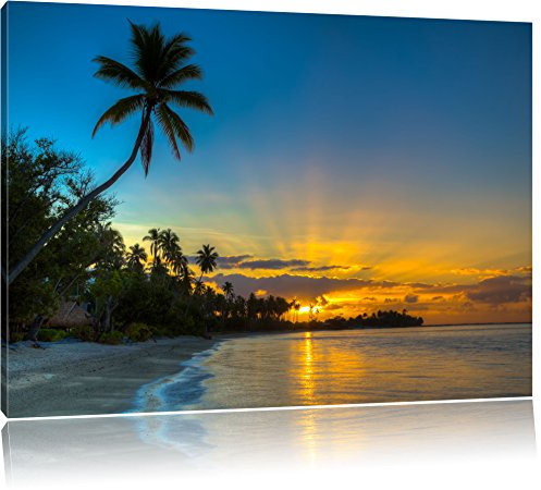 Pixxprint Palmen am Strand, Größe: 60x40cm, Leinwandbild, fertig gespannt, Wandbild, Dekoration, Kunstdruck, kein Poster